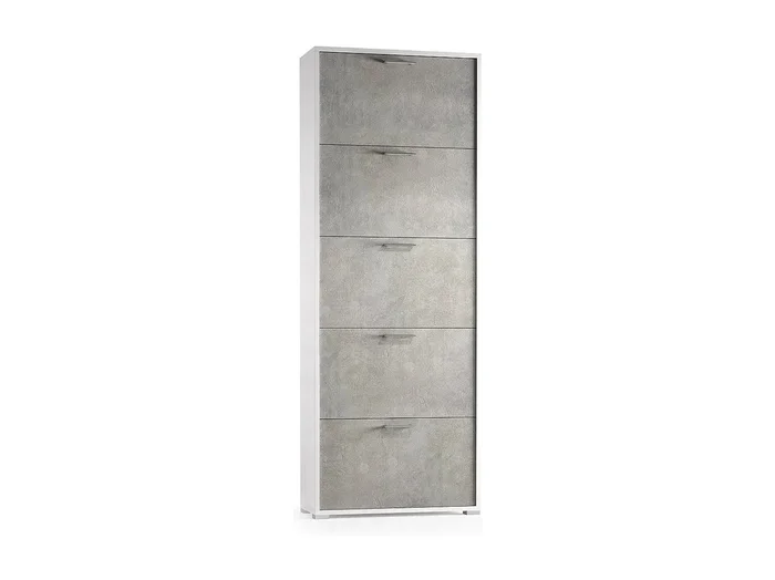 Zapatero Dgratto, Mueble de entrada polivalente con 5 puertas abatibles, zapatero moderno, 100% Made in Italy, 67x18h184 cm, Cemento y Blanco