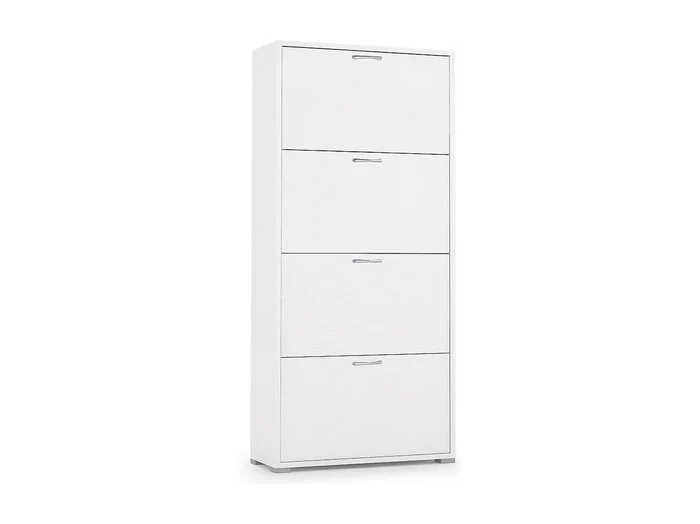 Zapatero Dmarcat, Mueble de entrada polivalente con 4 puertas abatibles, Zapatero de doble profundidad, 100% Made in Italy, 67x28h147 cm, Blanco