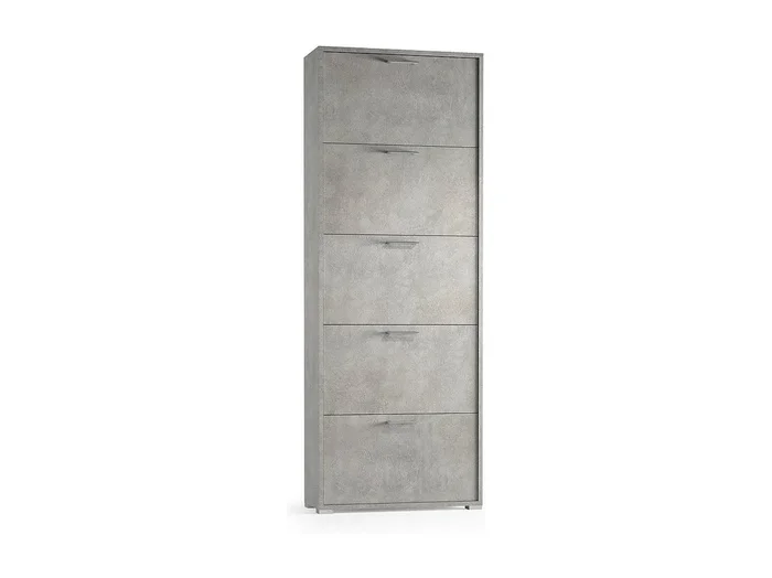Zapatero Dmiano, Mueble de entrada polivalente con 5 puertas abatibles, Zapatero de doble profundidad, 100% Made in Italy, 67x28h183 cm, Cemento