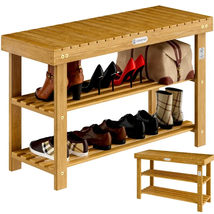 Zapatero madera de acacia 90x32x46cm 2 estantes