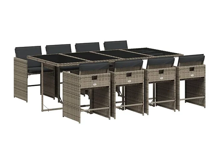 Zele Set comedor jardín 9 pzas y cojines ratán sintético gris