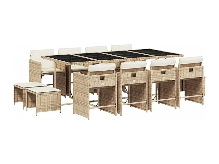 Zenn Set comedor de jardín con cojines 13 pzas ratán sintético beige