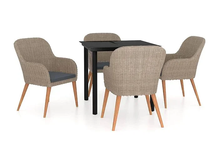 Zevrik Juego de comedor de jardín 5 piezas con cojines marrón