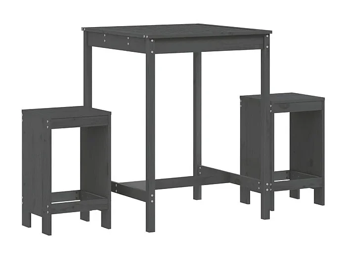Zeynel Set de mesa y taburetes altos jardín 3 piezas madera pino gris
