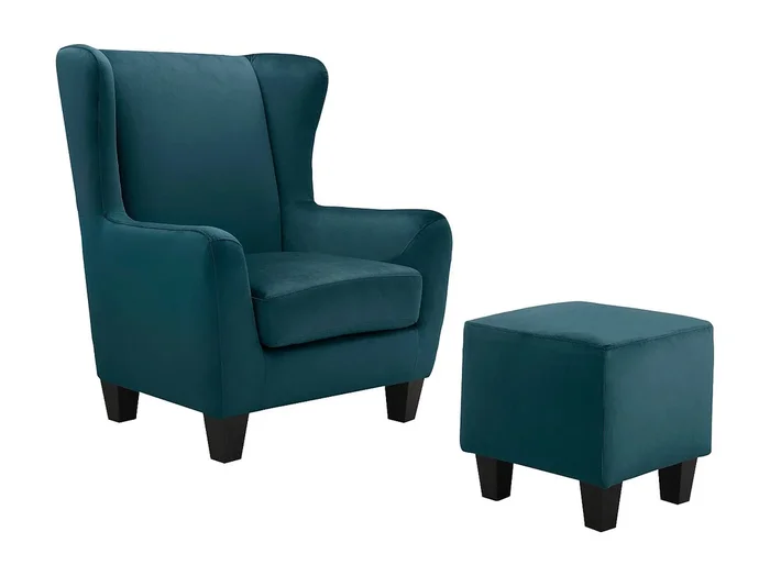 Zhili Sillón + taburete en terciopelo petróleo