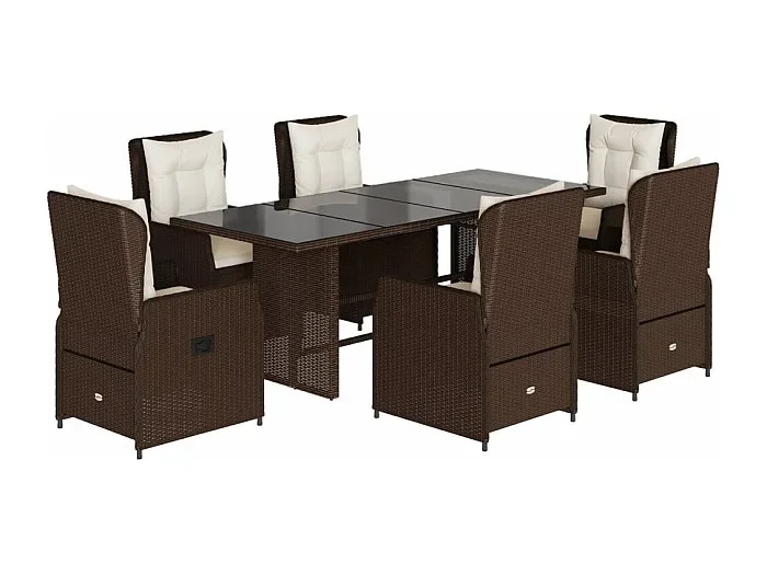 Zion Set comedor de jardín 7 pzas con cojines ratán sintético marrón