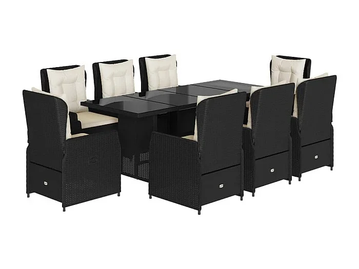 Zion Set de comedor de jardín 9 pzas y cojines ratán sintético negro