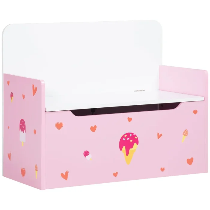 ZONEKIZ 2 en 1 Baúl de Juguetes para Niños de +18 Meses Banco de Almacenaje Infantil con Tapa de Cierre Magnética para Dormitorio Sala de Juego Carga 50 kg 60x30x50 cm Rosa